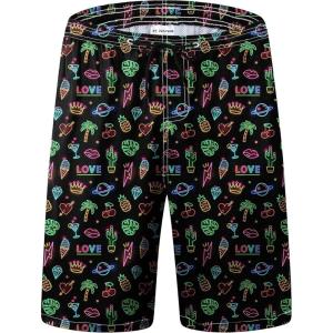 imageMens Swim Trunks Quick Dry Board Shorts with Mesh Lining Breathable Surf Beach Shorts Swimwear Bathing SuitsNeon Hawaii Palm