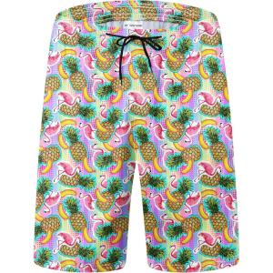 imageMens Swim Trunks Quick Dry Board Shorts with Mesh Lining Breathable Surf Beach Shorts Swimwear Bathing SuitsPink Pineapple Flamingo