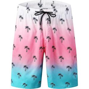 imageMens Swim Trunks Quick Dry Board Shorts with Mesh Lining Breathable Surf Beach Shorts Swimwear Bathing SuitsPink Tree12