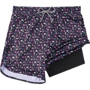imageMens Swim Trunks with Compression Liner 55quot Board Shorts with Zipper Pockets 2 in 1 Quick Dry Bathing SuitsBlack Beer