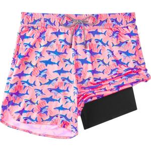 imageMens Swim Trunks with Compression Liner 55quot Board Shorts with Zipper Pockets 2 in 1 Quick Dry Bathing SuitsCartoon Shark