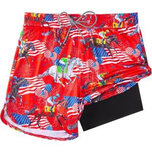 imageMens Swim Trunks with Compression Liner 55quot Board Shorts with Zipper Pockets 2 in 1 Quick Dry Bathing SuitsFlag Horse