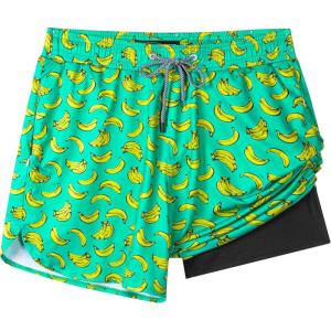 imageMens Swim Trunks with Compression Liner 55quot Board Shorts with Zipper Pockets 2 in 1 Quick Dry Bathing SuitsGreen Bananac