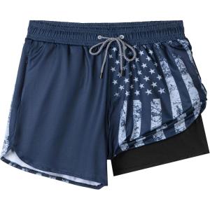 imageMens Swim Trunks with Compression Liner 55quot Board Shorts with Zipper Pockets 2 in 1 Quick Dry Bathing SuitsNavy American Flagc