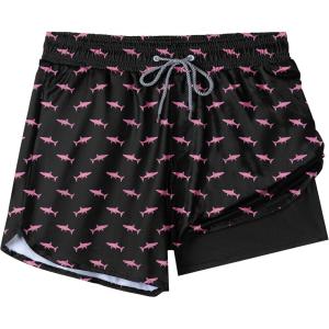 imageMens Swim Trunks with Compression Liner 55quot Board Shorts with Zipper Pockets 2 in 1 Quick Dry Bathing SuitsPink Shark