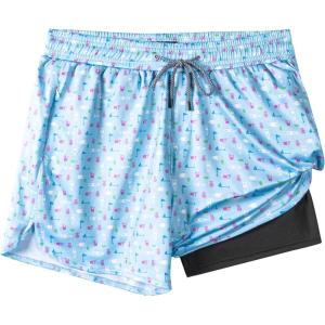 imageMens Swim Trunks with Compression Liner 55quot Board Shorts with Zipper Pockets 2 in 1 Quick Dry Bathing SuitsSky Blue Beerc