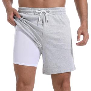 imageMens Swim Trunks with Compression Liner 7quot Board Shorts with Zipper Pockets 2 in 1 Quick Dry Bathing SuitsGreywhite