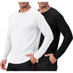 imageMens UPF 50 Long Sleeve Shirts 2 Pack Long Sleeve UV Sun Protection Rash Guard Athletic Fishing Running Swimming Tees