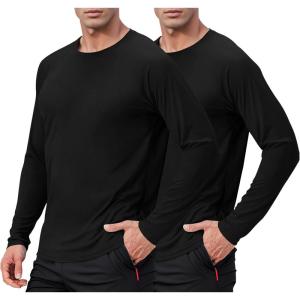 imageMens UPF 50 Long Sleeve Shirts 2 Pack Long Sleeve UV Sun Protection Rash Guard Athletic Fishing Running Swimming TeesA1 Black  Black