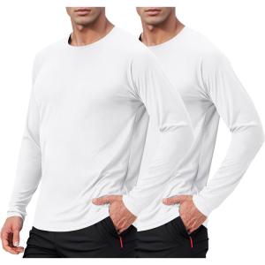 imageMens UPF 50 Long Sleeve Shirts 2 Pack Long Sleeve UV Sun Protection Rash Guard Athletic Fishing Running Swimming TeesA1 White  White