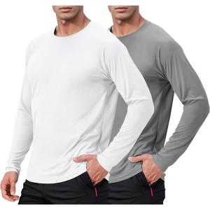 imageMens UPF 50 Long Sleeve Shirts 2 Pack Long Sleeve UV Sun Protection Rash Guard Athletic Fishing Running Swimming TeesB1 White  Grey