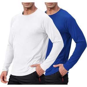 imageMens UPF 50 Long Sleeve Shirts 2 Pack Long Sleeve UV Sun Protection Rash Guard Athletic Fishing Running Swimming TeesB1 White  Royal Blue