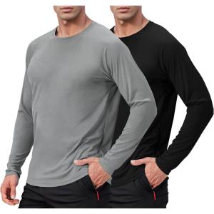 imageMens UPF 50 Long Sleeve Shirts 2 Pack Long Sleeve UV Sun Protection Rash Guard Athletic Fishing Running Swimming TeesC1 Black  Grey