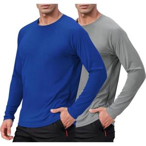 imageMens UPF 50 Long Sleeve Shirts 2 Pack Long Sleeve UV Sun Protection Rash Guard Athletic Fishing Running Swimming TeesC1 Grey  Royal Blue