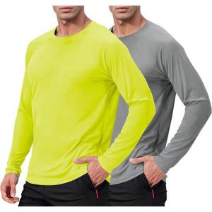 imageMens UPF 50 Long Sleeve Shirts 2 Pack Long Sleeve UV Sun Protection Rash Guard Athletic Fishing Running Swimming TeesC1 Grey  Safety Yellow