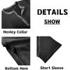 imageMens Casual Henley Shirts Classic Button Cotton Short Sleeve TShirt Summer Basic Solid Lightweight Tees TopsBlack
