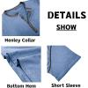 imageMens Casual Henley Shirts Classic Button Cotton Short Sleeve TShirt Summer Basic Solid Lightweight Tees TopsBlue