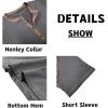 imageMens Casual Henley Shirts Classic Button Cotton Short Sleeve TShirt Summer Basic Solid Lightweight Tees TopsDark Grey