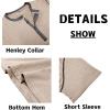 imageMens Casual Henley Shirts Classic Button Cotton Short Sleeve TShirt Summer Basic Solid Lightweight Tees TopsKhaki