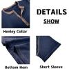 imageMens Casual Henley Shirts Classic Button Cotton Short Sleeve TShirt Summer Basic Solid Lightweight Tees TopsNavy