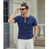 imageMens Casual Henley Shirts Classic Button Cotton Short Sleeve TShirt Summer Basic Solid Lightweight Tees TopsSkygreen