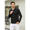 imageMens Casual Polo Shirts Classic Button Basic Long Sleeve Shirt Solid Color Cotton Tees Stylish TopsBlack