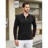 imageMens Casual Polo Shirts Classic Button Basic Long Sleeve Shirt Solid Color Cotton Tees Stylish TopsBlack