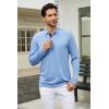 imageMens Casual Polo Shirts Classic Button Basic Long Sleeve Shirt Solid Color Cotton Tees Stylish TopsDark Blue