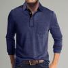 imageMens Casual Polo Shirts Classic Button Basic Long Sleeve Shirt Solid Color Cotton Tees Stylish TopsNavy