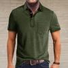 imageMens Casual Polo Shirts Classic Button Basic Short Sleeve Shirt Solid Color Cotton Tees Golf Stylish TopsArmy Greenss