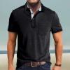 imageMens Casual Polo Shirts Classic Button Basic Short Sleeve Shirt Solid Color Cotton Tees Golf Stylish TopsBlackss