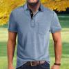 imageMens Casual Polo Shirts Classic Button Basic Short Sleeve Shirt Solid Color Cotton Tees Golf Stylish TopsBluess