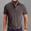 imageMens Casual Polo Shirts Classic Button Basic Short Sleeve Shirt Solid Color Cotton Tees Golf Stylish TopsCoffeess