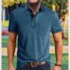 imageMens Casual Polo Shirts Classic Button Basic Short Sleeve Shirt Solid Color Cotton Tees Golf Stylish TopsDark Bluess