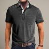 imageMens Casual Polo Shirts Classic Button Basic Short Sleeve Shirt Solid Color Cotton Tees Golf Stylish TopsDark Greyss