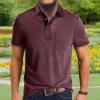 imageMens Casual Polo Shirts Classic Button Basic Short Sleeve Shirt Solid Color Cotton Tees Golf Stylish TopsDark Redss