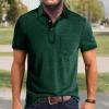 imageMens Casual Polo Shirts Classic Button Basic Short Sleeve Shirt Solid Color Cotton Tees Golf Stylish TopsGreenss