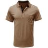 imageMens Casual Polo Shirts Classic Button Basic Short Sleeve Shirt Solid Color Cotton Tees Golf Stylish TopsKhakiss