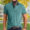 imageMens Casual Polo Shirts Classic Button Basic Short Sleeve Shirt Solid Color Cotton Tees Golf Stylish TopsLight Greenss