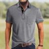 imageMens Casual Polo Shirts Classic Button Basic Short Sleeve Shirt Solid Color Cotton Tees Golf Stylish TopsLight Greyss