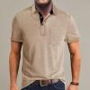 imageMens Casual Polo Shirts Classic Button Basic Short Sleeve Shirt Solid Color Cotton Tees Golf Stylish TopsLight Khakiss