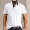 imageMens Casual Polo Shirts Classic Button Basic Short Sleeve Shirt Solid Color Cotton Tees Golf Stylish TopsWhitess