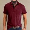 imageMens Casual Polo Shirts Classic Button Basic Short Sleeve Shirt Solid Color Cotton Tees Golf Stylish TopsWine Redss