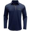 imageMens Casual Polo Shirts Classic Long Sleeve Basic Button TShirt Lightweight Cotton Golf Tops with PocketNavy