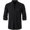 imageMens Cotton Linen Lace Up Shirts Pirate Medieval Viking Renaissance Halloween Costume Drawstring Arm Banded TopsBlack