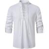 imageMens Cotton Linen Lace Up Shirts Pirate Medieval Viking Renaissance Halloween Costume Drawstring Arm Banded TopsWhite