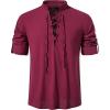 imageMens Cotton Linen Lace Up Shirts Pirate Medieval Viking Renaissance Halloween Costume Drawstring Arm Banded TopsWinered