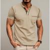 imageMens Fashion Henley Shirt Classic ShortLong Sleeve Lightweight Button Cotton TShirt Casual TopKhaki