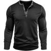 imageMens Henley Long Sleeve Shirts Casual Button TShirt Classic Basic Lightweight Pullover Cotton Tees Fashion TopsBlack