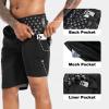 imageMens Swim Trunks with Compression Liner 9quot Stretch Board Shorts 2 in 1 Quick Dry Swimwear Bathing SuitsBlack Flagd